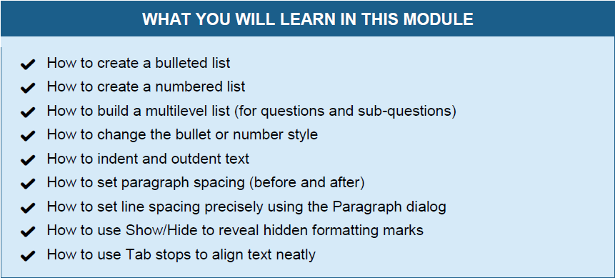 Module 3 - Paragraphs, Lists & Indents