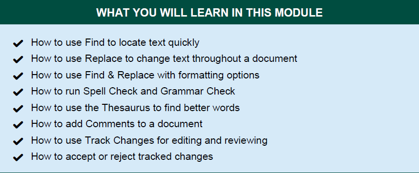 Module 9 - Find, Replace & Review Tools