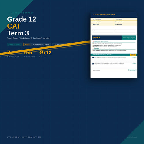 Lysander Night Education Grade 12 CAT Term 3 CAPS learner booklet cover page preview